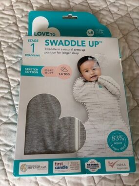 NEW Love To Dream Swaddle UP 1.0 TOG Gray Stretch Cotton Stage 1 Newborn